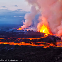 Buy canvas prints of Aerial Panorama view Icelandic volcanic lava Holuhraun volcano  by Spotmatik 