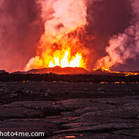 Buy canvas prints of Aerial Panoramic view active volcanic erupting lava Iceland  by Spotmatik 