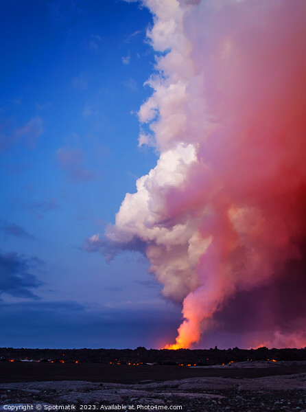 Aerial view Volcanic smoke erupting from open fissures  Picture Board by Spotmatik 