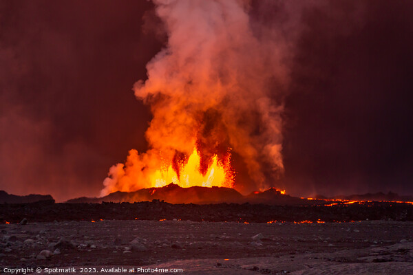 Aerial view of volcanic active lava erupting Iceland Picture Board by Spotmatik 