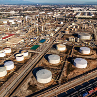 Buy canvas prints of Aerial view oil refinery near Los Angeles California  by Spotmatik 