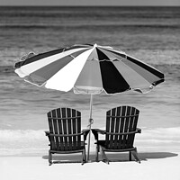 Buy canvas prints of Bahamas Travel vacation beach sun loungers with umbrella  by Spotmatik 