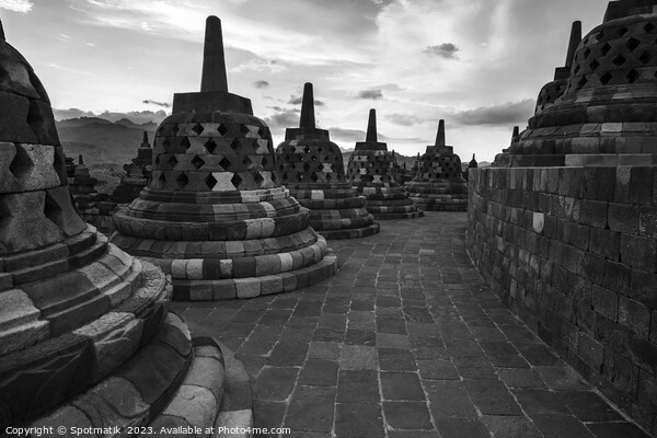 Borobudur sunrise religious temple ancient tourism Java Picture Board by Spotmatik 
