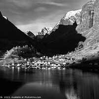 Buy canvas prints of Norway valley village community on glacial fjord Scandinavia by Spotmatik 