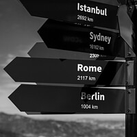 Buy canvas prints of Travel Mile signpost places of the world to explore  by Spotmatik 