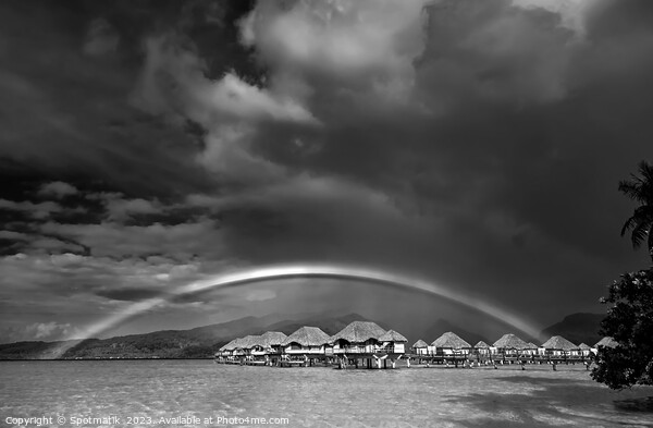 Rain shower creating Multicolored rainbow Bora Bora Resort Picture Board by Spotmatik 