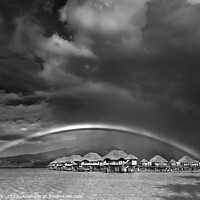 Buy canvas prints of Rain shower creating Multicolored rainbow Bora Bora Resort by Spotmatik 