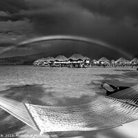 Buy canvas prints of South Pacific rainbow Bora Bora beach resort hammock  by Spotmatik 