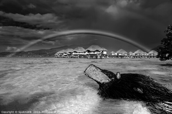 Rainbow over Bora Bora Island Hotel Overwater bungalows  Picture Board by Spotmatik 