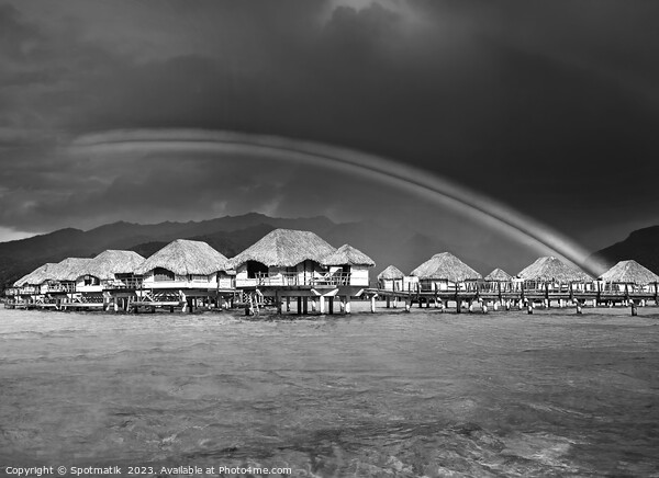 Bora Bora rainbow above Overwater Bungalows French Polynesia  Picture Board by Spotmatik 