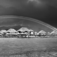 Buy canvas prints of Bora Bora rainbow above Overwater Bungalows French Polynesia  by Spotmatik 