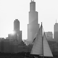 Buy canvas prints of View of yacht sunset Lake Michigan skyline Illinois by Spotmatik 