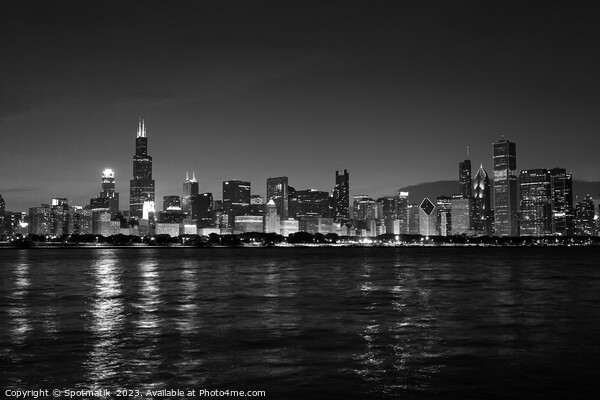 Chicago illuminated view at dusk city skyscrapers USA Picture Board by Spotmatik 