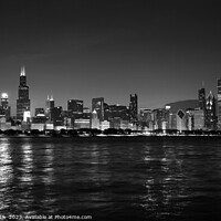 Buy canvas prints of Chicago illuminated view at dusk city skyscrapers USA by Spotmatik 