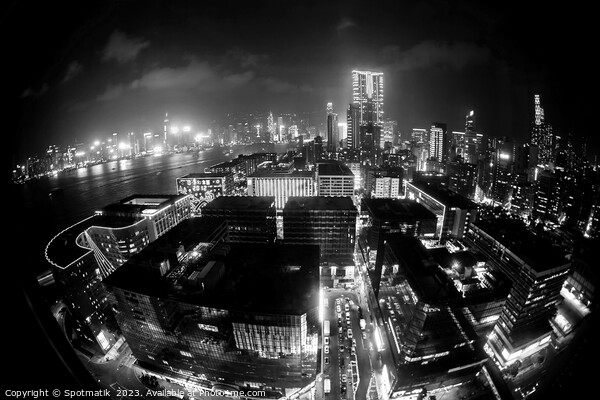 Hong Kong illuminated city traffic and skyscrapers downtown  Picture Board by Spotmatik 