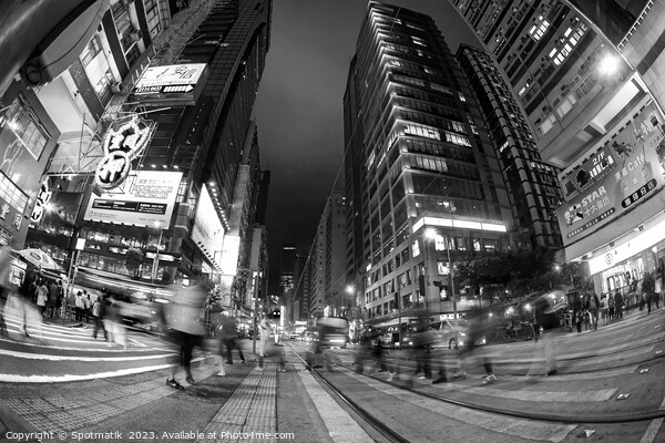 Hong Kong illuminated buildings busy pedestrian city crossing  Picture Board by Spotmatik 