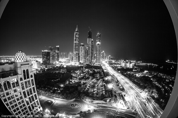 Night illuminated view Skyscrapers Sheikh Zayed road Dubai  Picture Board by Spotmatik 