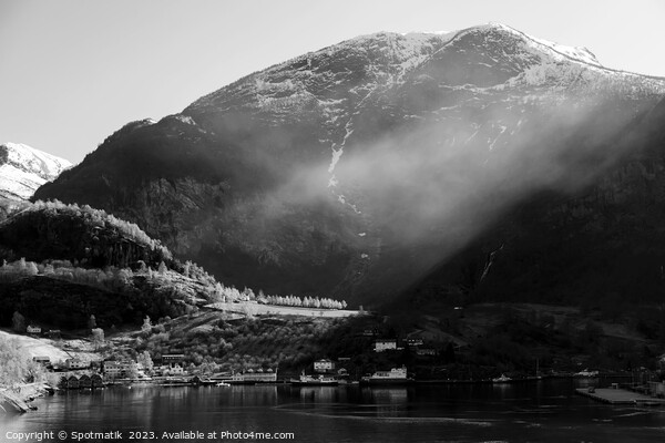 Norwegian sunlight beaming though light mist glacial fjord  Picture Board by Spotmatik 