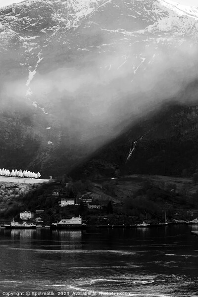 Sunlight beaming through light mist Norwegian glacial fjord  Picture Board by Spotmatik 