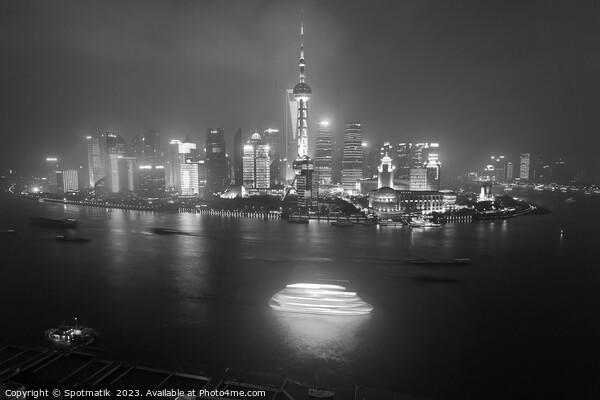 Illuminated Huangpu River Shanghai and Oriental Pearl Tower  Picture Board by Spotmatik 