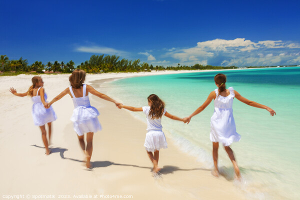 Happy Caucasian family in white walking holding hands  Picture Board by Spotmatik 