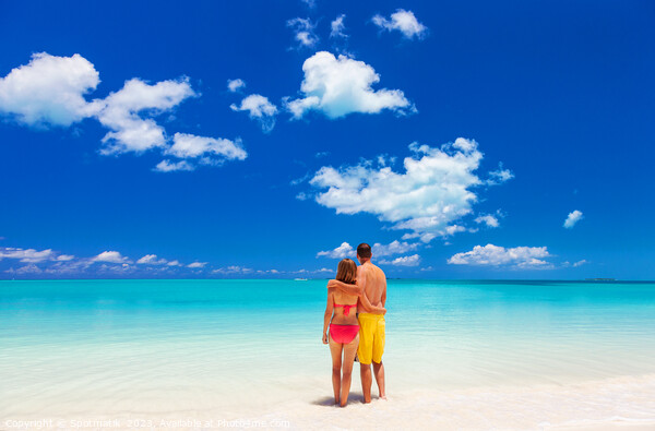 Happy Caucasian couple together on beach holiday Caribbean Picture Board by Spotmatik 