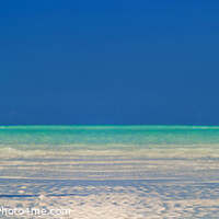 Buy canvas prints of Panorama of female traveler on Bahamas ocean beach by Spotmatik 