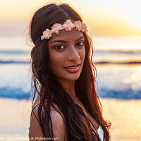 Buy canvas prints of Young Indian woman by ocean on Summer vacation by Spotmatik 