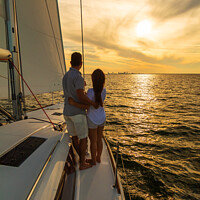 Buy canvas prints of Sunset view for Latin American couple on yacht by Spotmatik 