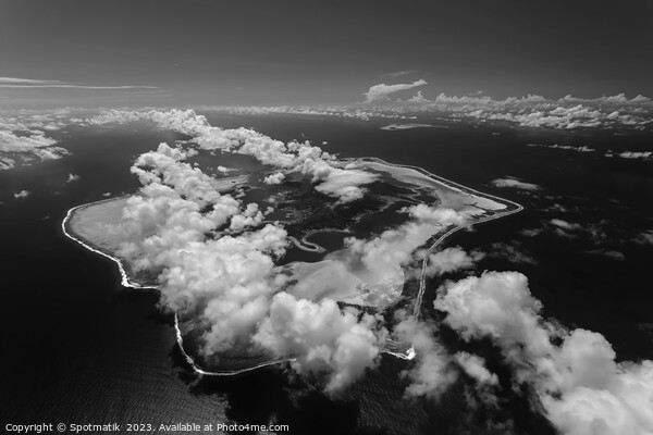 Aerial cloud covered Bora Bora in French Polynesia  Picture Board by Spotmatik 