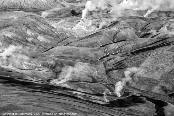 Aerial natural steam rising fissures Landmannalaugar  Picture Board by Spotmatik 