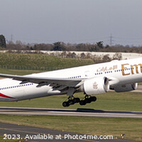 Buy canvas prints of Emirates Boeing 777 taking off from Birmingham by Stephen Thomas Photography 