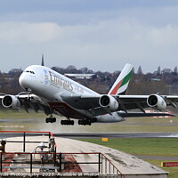 Buy canvas prints of Emirates Airbus A380A Taking Off by Stephen Thomas Photography 