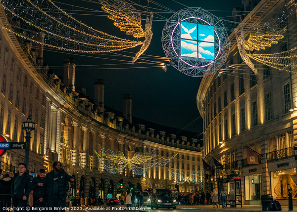 Regent Street At Christmas Picture Board by Benjamin Brewty