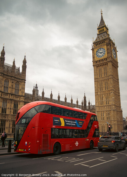 London Bus Outside Big Ben Picture Board by Benjamin Brewty