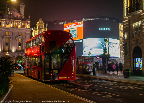 Red London Bus At Piccadilly Circus Picture Board by Benjamin Brewty