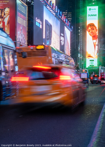 Yellow Taxi long Exposure Picture Board by Benjamin Brewty