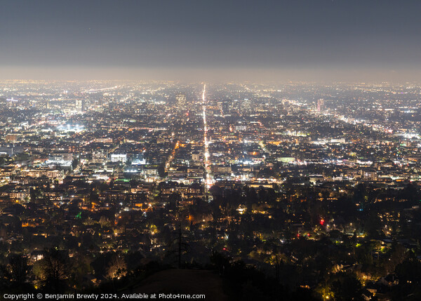 Los Angeles Skyline At Night Picture Board by Benjamin Brewty