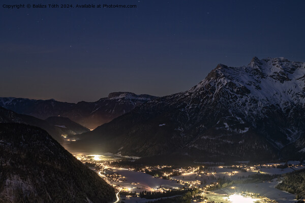 The town and the mountains at night Picture Board by Balázs Tóth