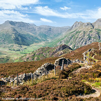 Buy canvas prints of lake District Lingmoor fell stone wall leading to Langdale Pikes by Julian Carnell