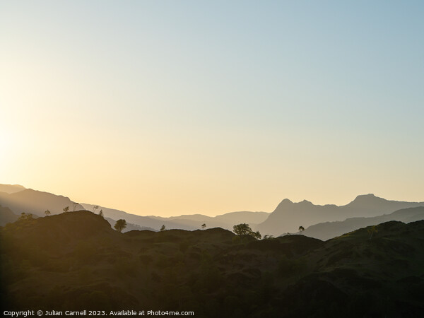 Lake District sunset over langdale shot from Tom heights Picture Board by Julian Carnell