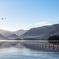 Buy canvas prints of Derwent Water in Winter with geese flying over head by Julian Carnell