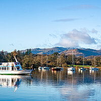 Buy canvas prints of Lake Windermere Miss Westmoreland with sailing boats and fells in the background by Julian Carnell