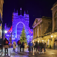Buy canvas prints of Bath Abbey lit up at Christmas by Simon Lees