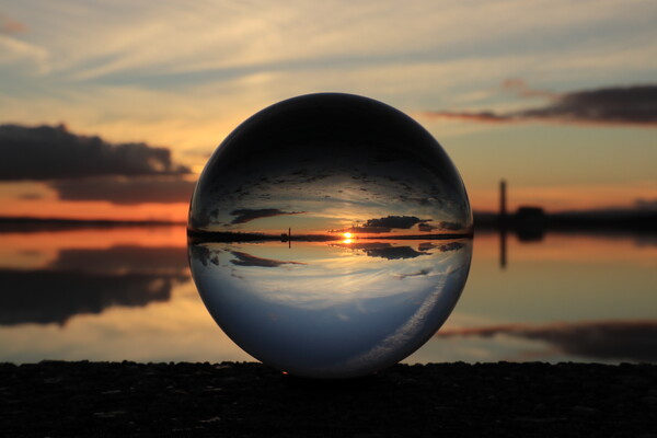 Glass Ball Sunset Picture Board by Set Up, Shoots and Leaves