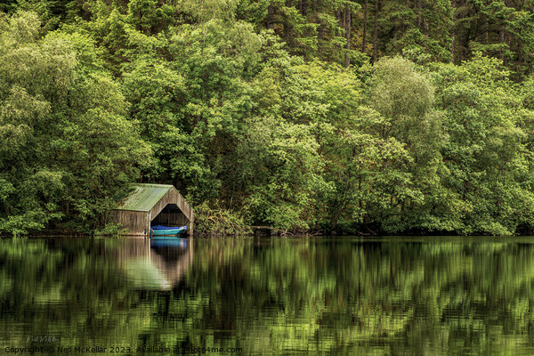 Mirrored Boat in the Boathouse Picture Board by Neil McKellar