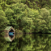 Buy canvas prints of Mirrored Boat in the Boathouse by Neil McKellar