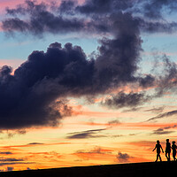 Buy canvas prints of Silhouettes of three girls walking in the sunset by Fabrizio Troiani