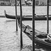 Buy canvas prints of A gondolier or venetian boatman propelling a gondola on Grand Canal in Venice. Black and white photography. by Cristi Croitoru