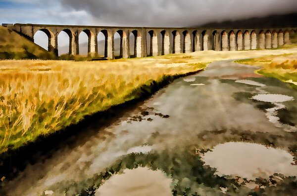 Ribblehead Viaduct Digital Painting Picture Board by Steve Smith